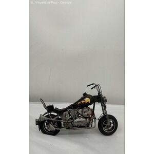 Vintage Motorcycle Metal Art Handcrafted Black Yellow Flame Great Condition 12"